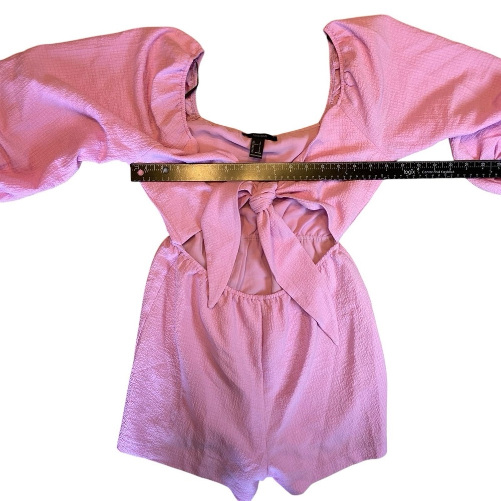 Forever 21 Romper With A Tie Front Cut‎ Out Waist Puff Sleeves Size S Purple NWT - Picture 5 of 10